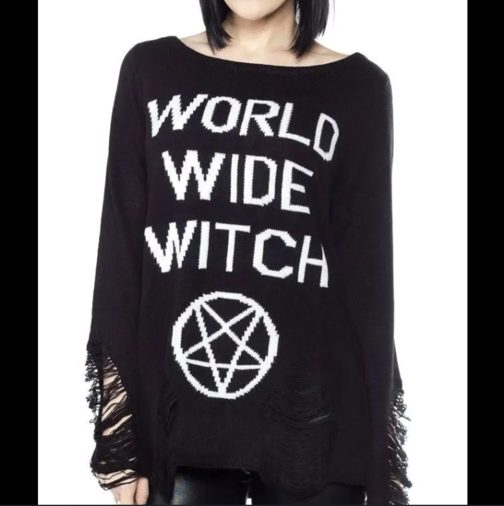 Killstar WWW World Wide Witch Deadstock Distressed Knit Sweater Size Xl
